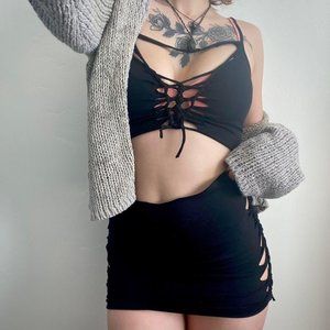 MADE TO ORDER ♥︎ black slitweave mini skirt & crop top set ♥︎